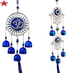 BZILO Combo Om & Hamsa Hand Evil Eye Windchime Hanging for Home Design May Vary P82 Polyresin Windchime