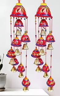 Ryme Pack Of 2 Rajasthani Design Handcrafted Hanging Wood Windchime