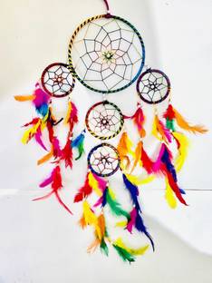 new lucky Dream Catcher Wall Hanging Wool 5 Rings Multicolor Wool, Feather Dream Catcher Feather Dream Catcher