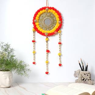 DULI Handmade Round Pompom Wind chime, Wall Hanging Dream Catcher Wool Dream Catcher