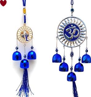 BZILO Combo Ganesh Ji And Om Evil Eye Windchime Hanging for Home Design May Vary P87 Polyresin Windchime