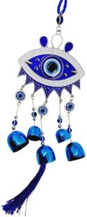 Pseudo Pseudo Big Evil Eye Wall Hanging With Bells For Main Door Balcony Positive Vibes Brass Windchime