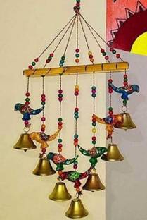 Aaina creations Handcrafted Rajasthani Bells Design Wall Hanging Decorative Showpiece Wood Windchime