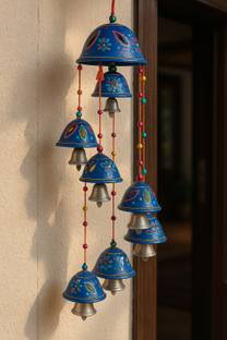 KUBER INDUSTRIES Rajasthani Design Handcrafted Hanging Windchimes|Latkan With 8 Bells(Blue) Plastic Windchime