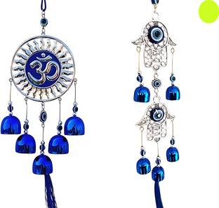 BZILO Combo Om & Hamsa Hand Evil Eye Windchime Hanging for Home Design May Vary P78 Polyresin Windchime