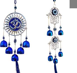 BZILO Combo Om & Hamsa Hand Evil Eye Windchime Hanging for Home Design May Vary P42 Polyresin Windchime