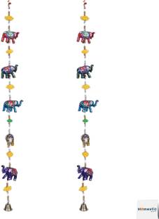 होमस्टिक Handcrafted Elephant Door Latkan with Bells for Home Decoration (Multicolor) प्लास्टिक विंड चाइम
