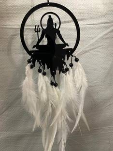EBBSTONE White Feather Dream Catcher Mahadev car Hanging Feather Windchime