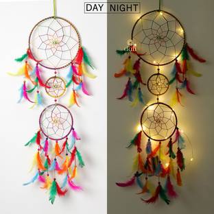 Dream Catcher with Lights Handmade Dreamcatcher Wall Hanging for Home Cafe Party Decor Feather Dream Catcher