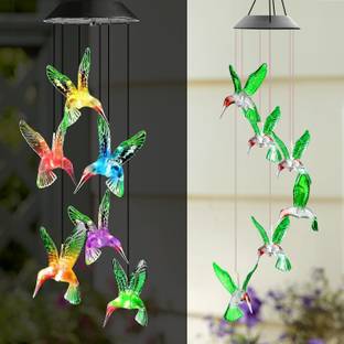 Ekhasa Solar Humming Bird Wind Chimes for Home | Windchimes Bells for Gift | Plastic, Glass Windchime