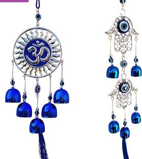 BZILO Combo Om & Hamsa Hand Evil Eye Windchime Hanging for Home Design May Vary P91 Polyresin Windchime