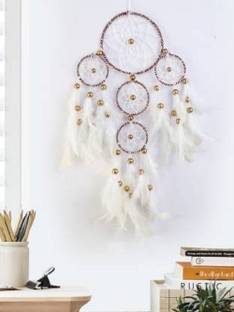 DHRUVTAR Lucky dream crafts ~ White and Brown 4 Tier with Pretty Lights ~ Handmade Feather, Wool Windchime