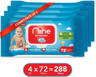 niine Cottony Soft Baby Wipe with lid, Aloe Vera & Vitamin E, 2 Wipes/Pack(Combo of 4)