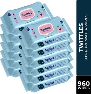 Twittles Soft Baby Cleansing Wipes With Lid, 99% Water & Aloe Vera,Vegan & Safe