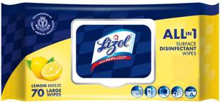LIZOL All-in-1 Surface Disinfectant Wipes, Lemon - 70 Count