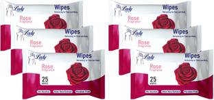 Blu lady Alcoholic Free and Aqua Glycerin (Rose Fragrance) Body Wipes 25"s Pack of 6