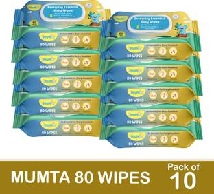 Mumta Soft Cleansing Baby Wipes with Aloe Vera & Vitamin E 80 Counts/Pack (Set of 10)