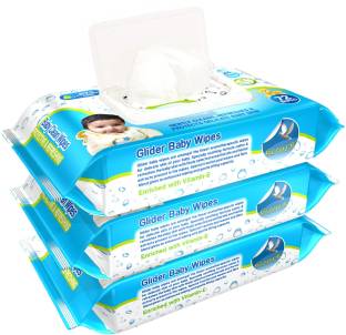 GLIDER Baby Wipes - with Moisture Lock Flip-Top , Contains Aloe Vera & Vitmain E , pH balanced with No...