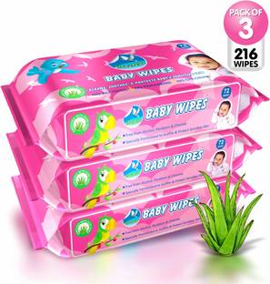 GLIDER Baby Wipes | Soft & Gentle | Aloe Vera & VitaminE (Pack of 3) 216 Wipes