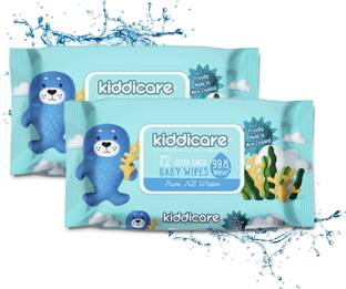Kiddicare Pure Water Baby Wipes, Extra Soft Cleansing & Tick, Travel Pack (Pack of 2)