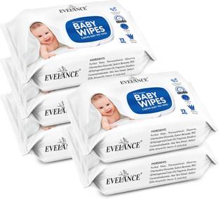 EVELANCE Caring Baby Wet Wipes with lid & Aloe Vera Extract| 72 Pieces|Pack Of 5