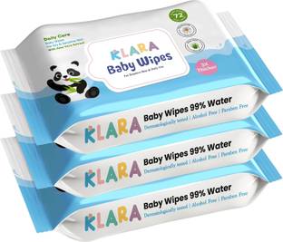 Klara 99%Pure Water Baby Wipes with Aloe Vera,Rash-Free(72 Wipes Each Pack,Pack of 3)
