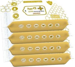 Pure M Germ Protection Wipes 99.99% for Skin & Surfaces Orange pack 4