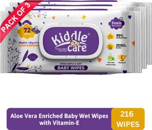 Kiddle Care Extra Gentle & Soft Baby Wipes with Lid | Aloe-Vera and Vitamin E (Pack of 3)