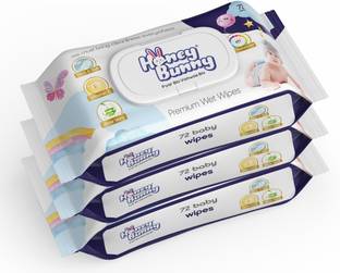 HONEY BUNNY Premium Wet wipes with aloe vera & Vitamin E (216 Wipes) Pack of 3