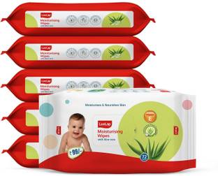 LuvLap Baby Wipes with Aloe Vera, with Flip-top Lid - Pack of 6