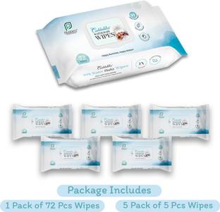 Cuddables 99% Water Baby Wipes 72pcs (1 Pack) + 5pcs (5 Packs) Travel Friendly