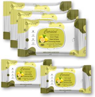 Cursive Sanitizing wipes, Pure Water based Wipes For infant, Lemon Flavour (Pack of 5)