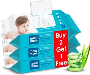 MeeMee Caring Baby Wet Wipes with lid, 72 Pcs (Aloe Vera, Pack of 3)