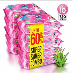 GLIDER Baby Wipes with Aloe Vera,Vitamin E & Mild Fragrance (Pack of 10)