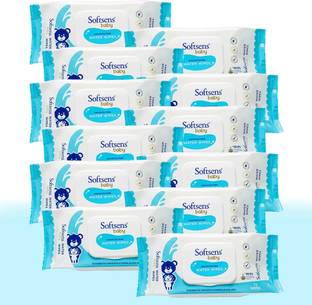 Softsens 99.9% Pure Water Wipes | Pure Aloe Vera Extract Wipes For Babies (Pack of 12)
