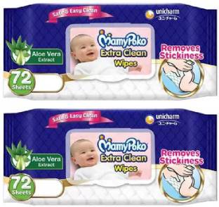 MamyPoko Extra clean wipes with Aloe vera - 72 Wipes (Pack of 2)