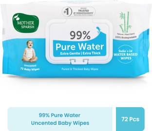 Mother Sparsh 99% Pure Water Based Baby Wipes (Unscented) - Natural Plant made cloth - Super Thick Fabric , 72 Wipes Each , Pack of 1
