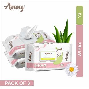 Ammy Soft Cleansing Baby Gentle Wet Wipes with Lid Enriched with Aloe Vera, Pack of 3
