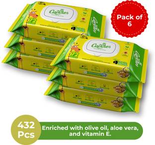 Cuddles SUPER WIPES with Lid - Enriched with Aloevera, Olive Oil and Vitamin E (Pack of 6)