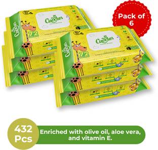 Cuddles SUPER WIPES Enriched with Aloevera, Olive Oil and Vitamin E (Pack of 6)