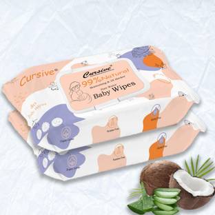 Cursive Baby Wipes 99% Pure Water -Aloe Vera & Vitamin E & Paraben Free Soft -Pack of 2