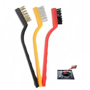 SHIV SHAKTI TRADING 3Pcs Mini Wire Brush Set for Cleaning and Rust Removing, 7 Inch Industrial Handle Scratch Brush