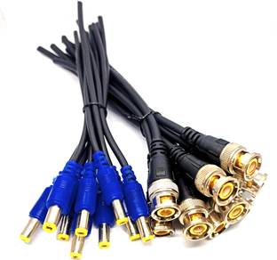 TAAPSEE (10pack) 5 Pieces BNC Cable (Black) and 5 Pieces DC Power Male (Blue) Cables for Surveillance CCTV Camera Wire Connector