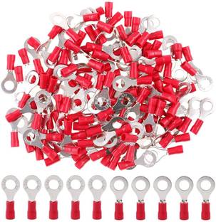 SK Electronics 100 Pcs Insulted Ring Type Lugs Battery Cable Ends (RV1.25-6) Copper Wire Lugs Fit Cable Size:1.5 SQMM- Bolt Mouth Size: 6.0 SQMM Wire Connector