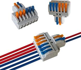 SK Electroncs 3 Pcs/ 2 in 6 out Locking Push-in Lever Wire nut Connectors Wires Size 0.08-4Sqmm , Universal Cable Connectors, Electrical Terminal Connector Wire Connector