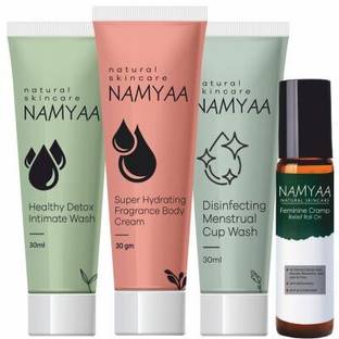 Namyaa Intimate Travel Hygiene Kit|ComboPack|IntimateWash,CupWash,Cream &Cramp RollOn Intimate Wash