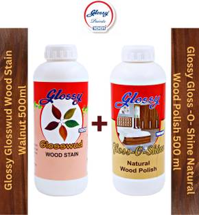 Glossy Glosswud Wood Stain Teak 500ml+Gloss-O-Shine Wood Polish Gloss 500ml|Combo Pack| Oil Stain Wood Stain