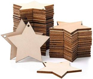 Asmi Collections Unfinished MDF Wooden Stars Cutouts for DIY(set of 25) Pine Wood Veneer