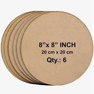 NIDHIKA 8 Inch Round Circle MDF 2.5mm Pack Of 6 MDF Board for Art and Craft Painting Pine Wood Veneer