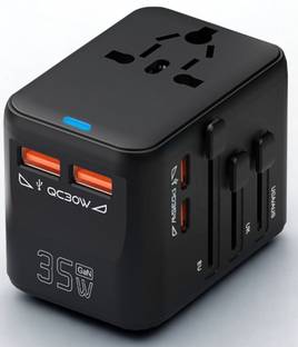Aliens 35WGan 5 in 1 Universal Travel Adapter with 2X PD Type-C & 2X QC 3.0 USB-A Ports Worldwide Adaptor